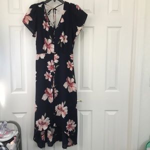 Sun dress with shorts and tie back open front